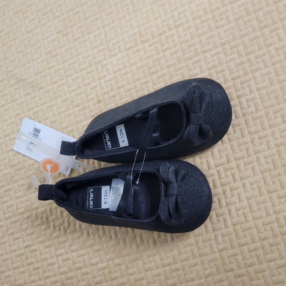 Nwt Carters black slip on shoes with bow - Picture 1 of 2
